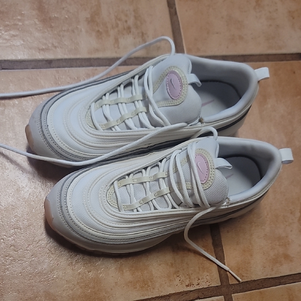 Nike White Sneakers with Pink Logo